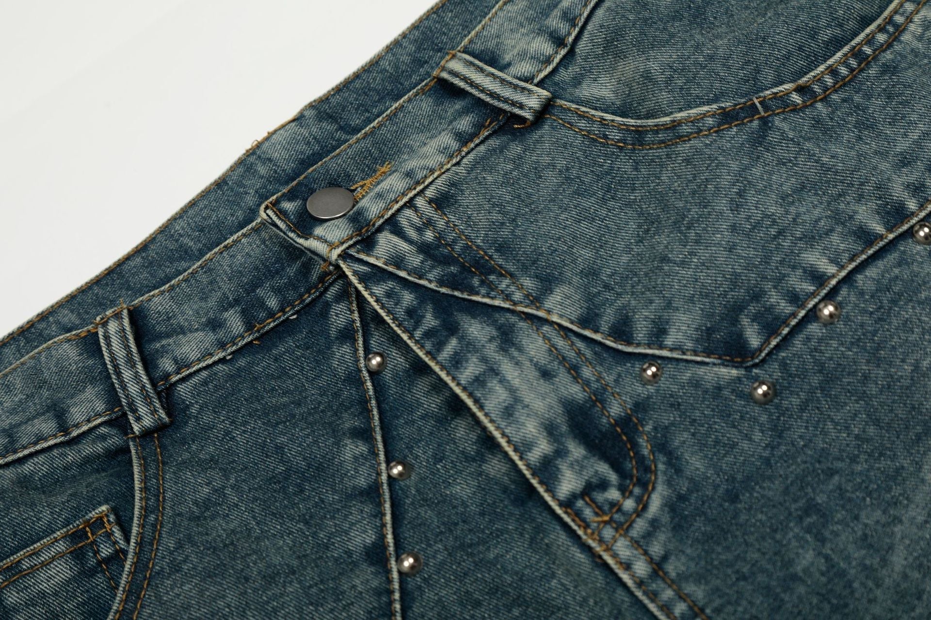 Star Patch Rivet Wide Leg Denim Jeans