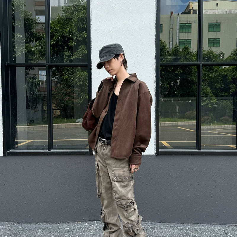 Suede Oversize Long Sleeve Shirt Jacket
