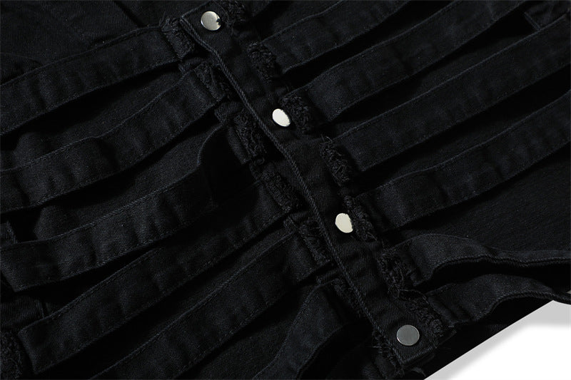Gilet di jeans con cappuccio e scheletro traforato