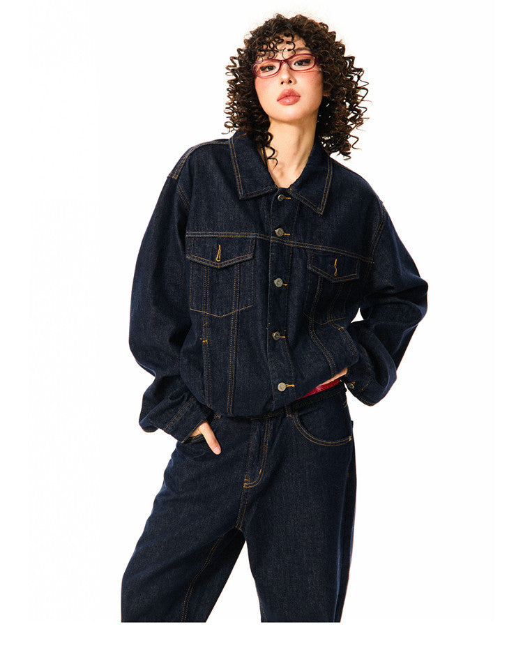 Button Oversize Denim Jacket & Wide Leg Denim Jeans Setup