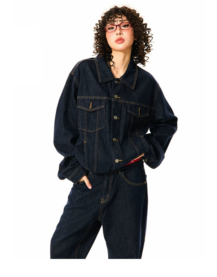 Button Oversize Denim Jacket & Wide Leg Denim Jeans Setup