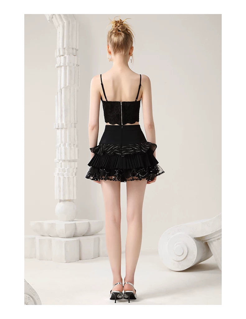 Sheer Shirt & Camisole & Layered Skirt Setup