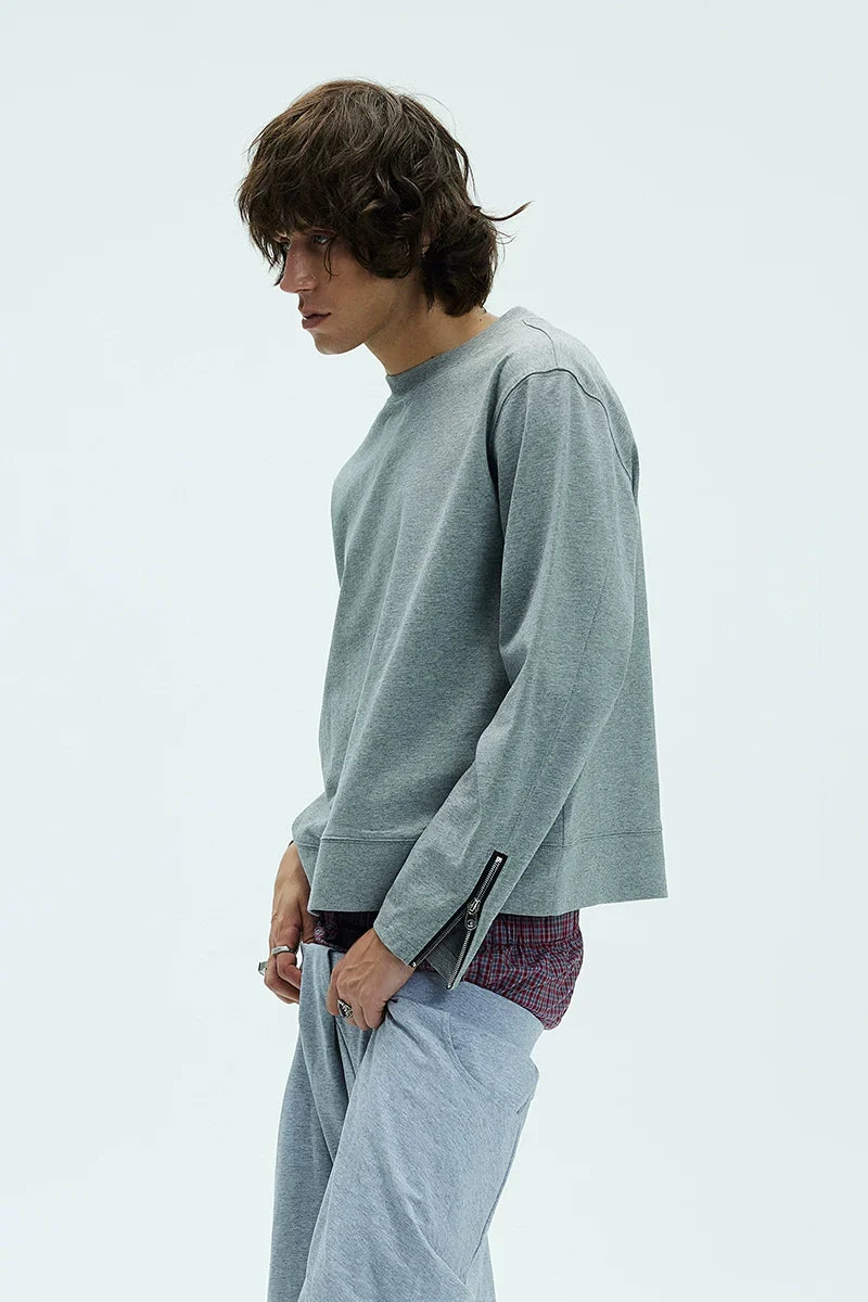 Sleeve Zipper Round Neck Sweatshirt