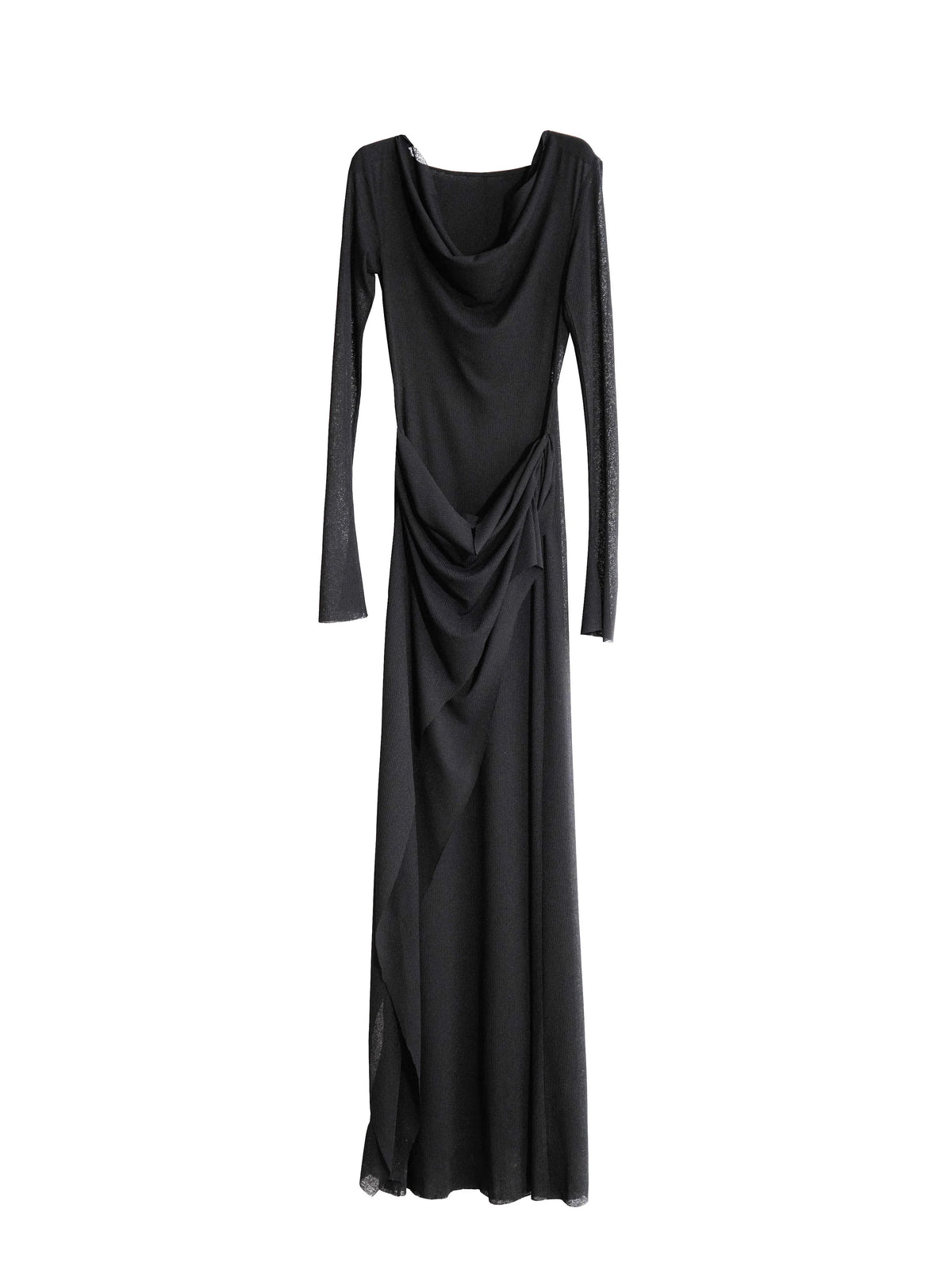Vestido con capucha de punto translúcido y efecto superpuesto