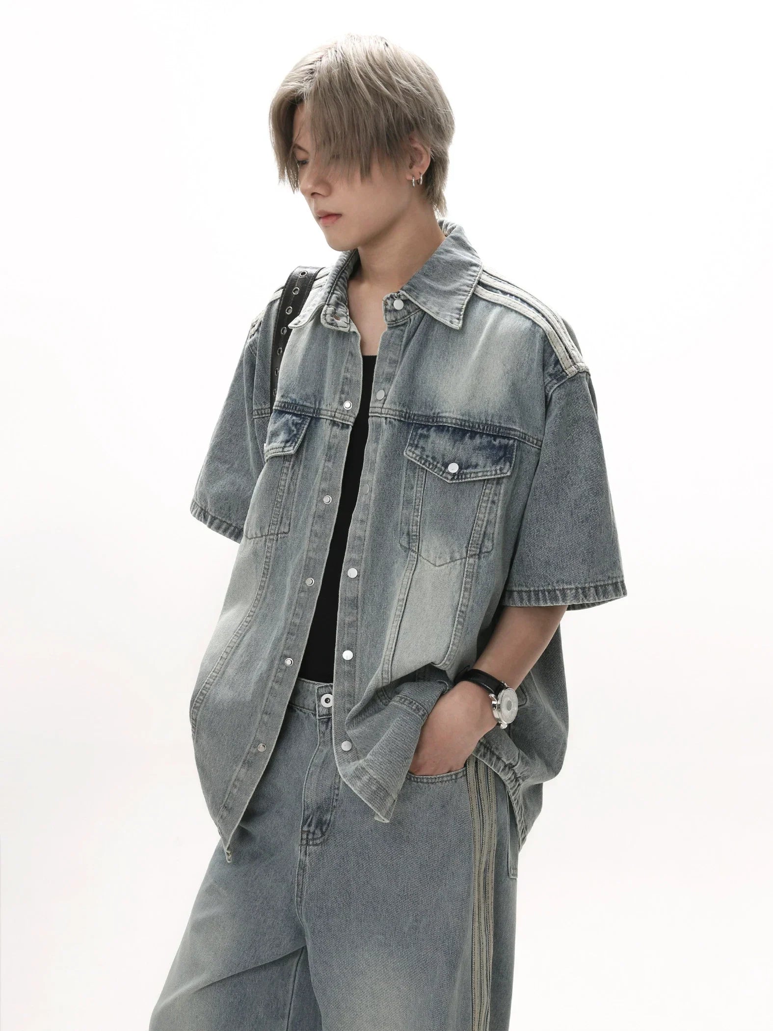 Wash Oversize Short Sleeve Denim Shirt
