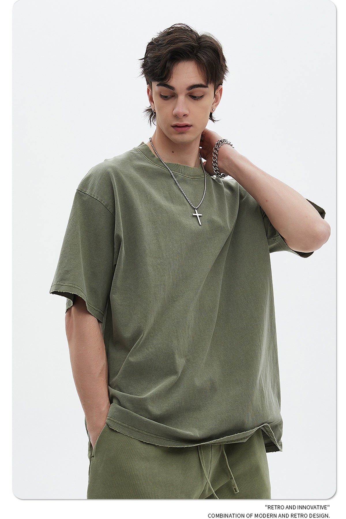 Washed Dyed Oversize Damage Short-sleeve T-shirt & Short Sweatpants Setup