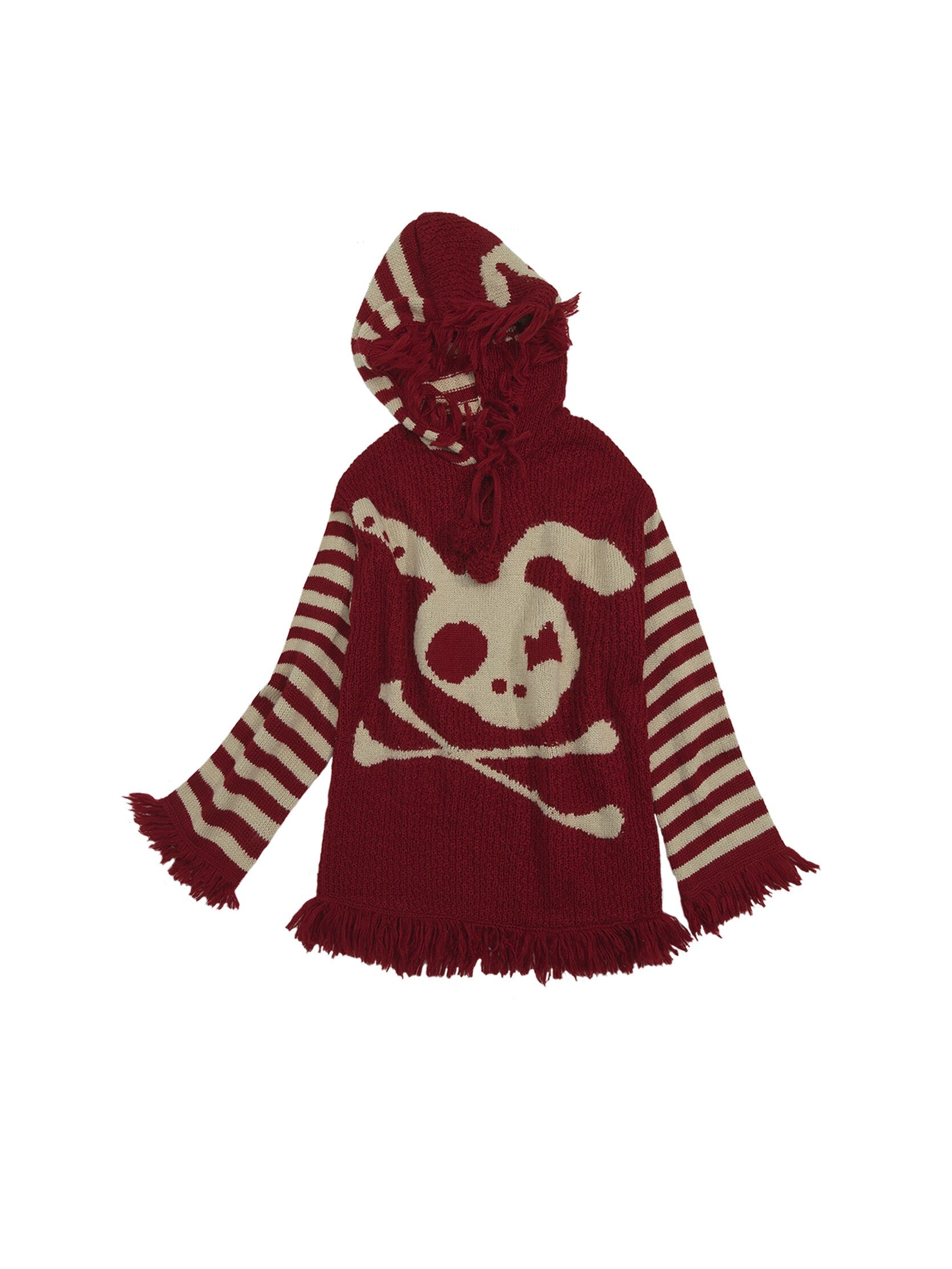 Skull Print Stripe Oversize Knit Hoodie