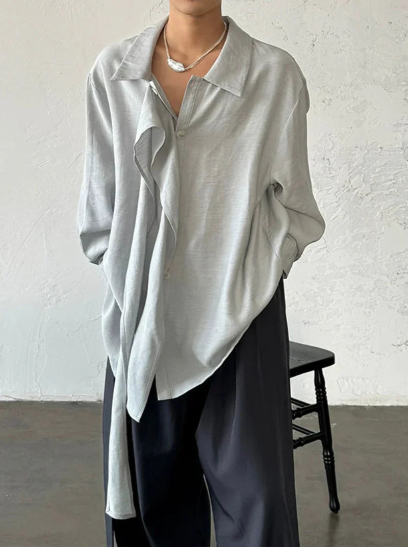 Ribbon Design Linen Long Sleeve Shirt