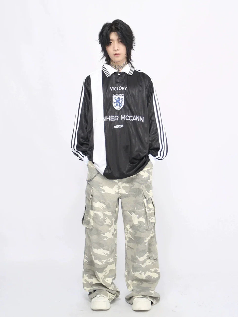 Oversize Sporty Long Sleeve Polo Shirt