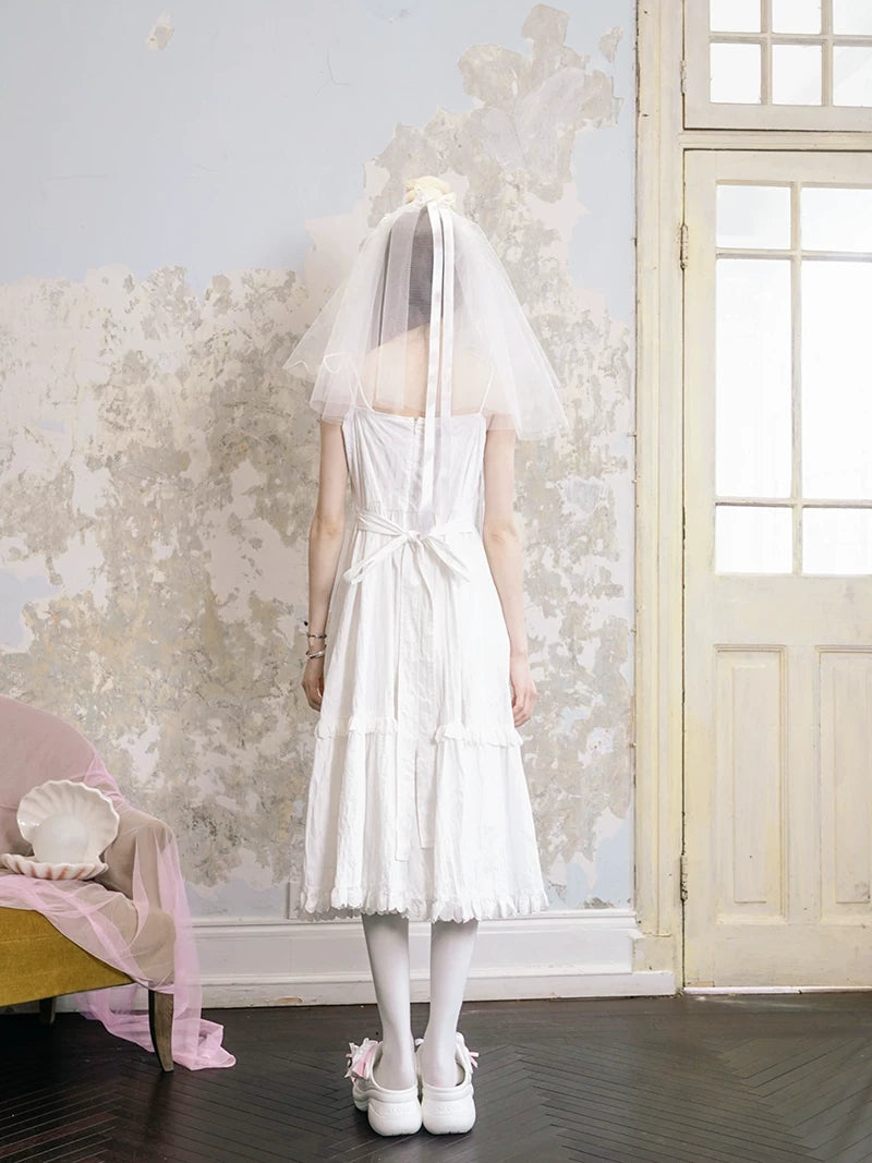 Bow Check Lace Camisole Dress