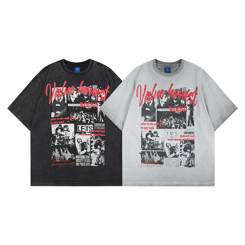 Washed Rock Band Print Short Sleeve T-Shirt
