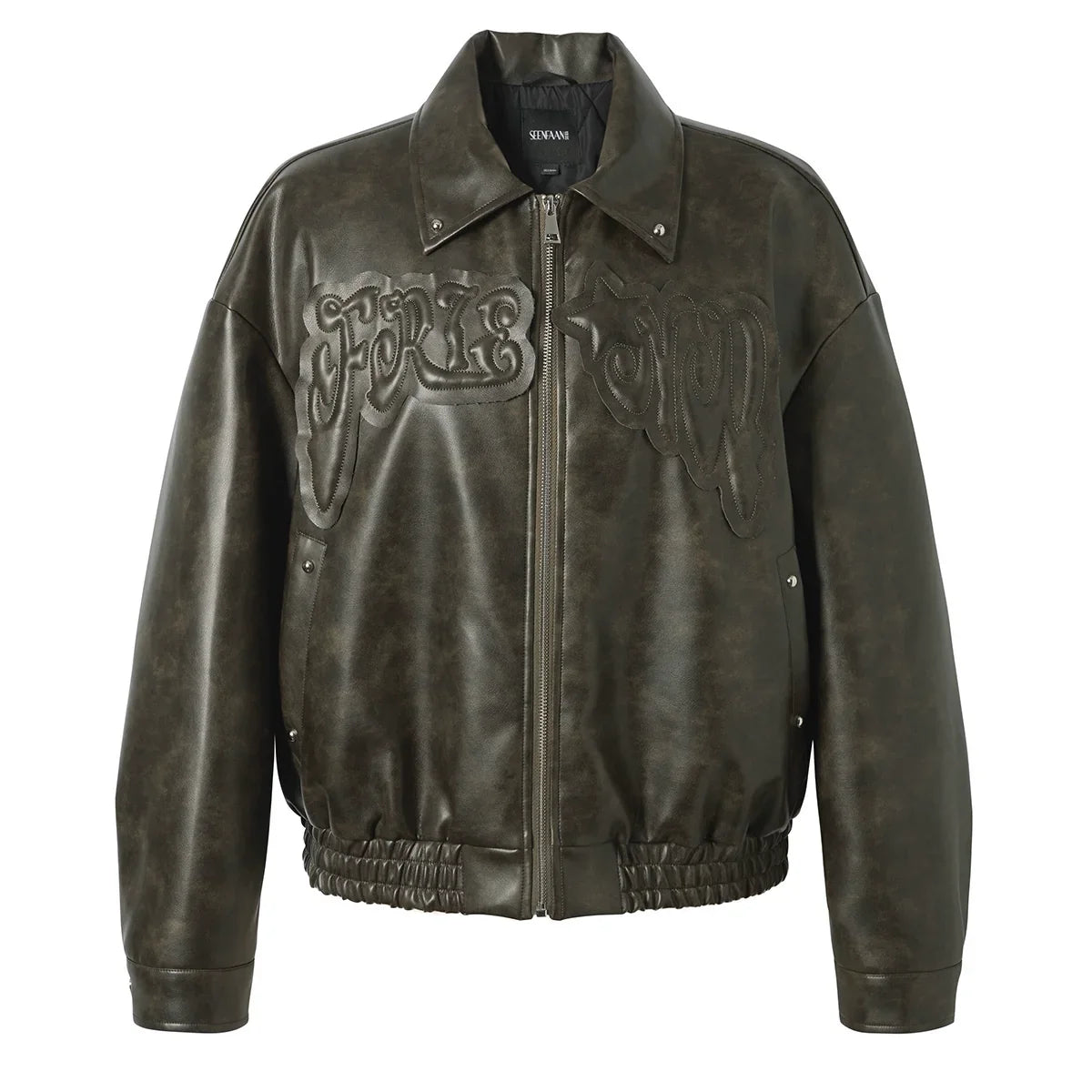 Patch Embroidery Quilted PU Leather Jacket