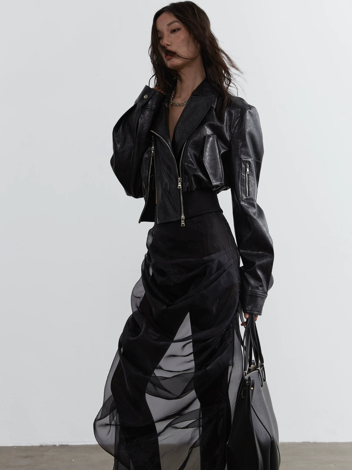 Zipper Decoration PU Leather Short Jacket