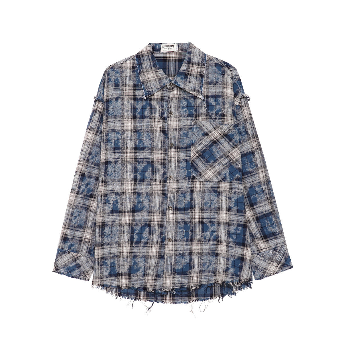 Plaid Washed Fringe Long Sleeve Shirt