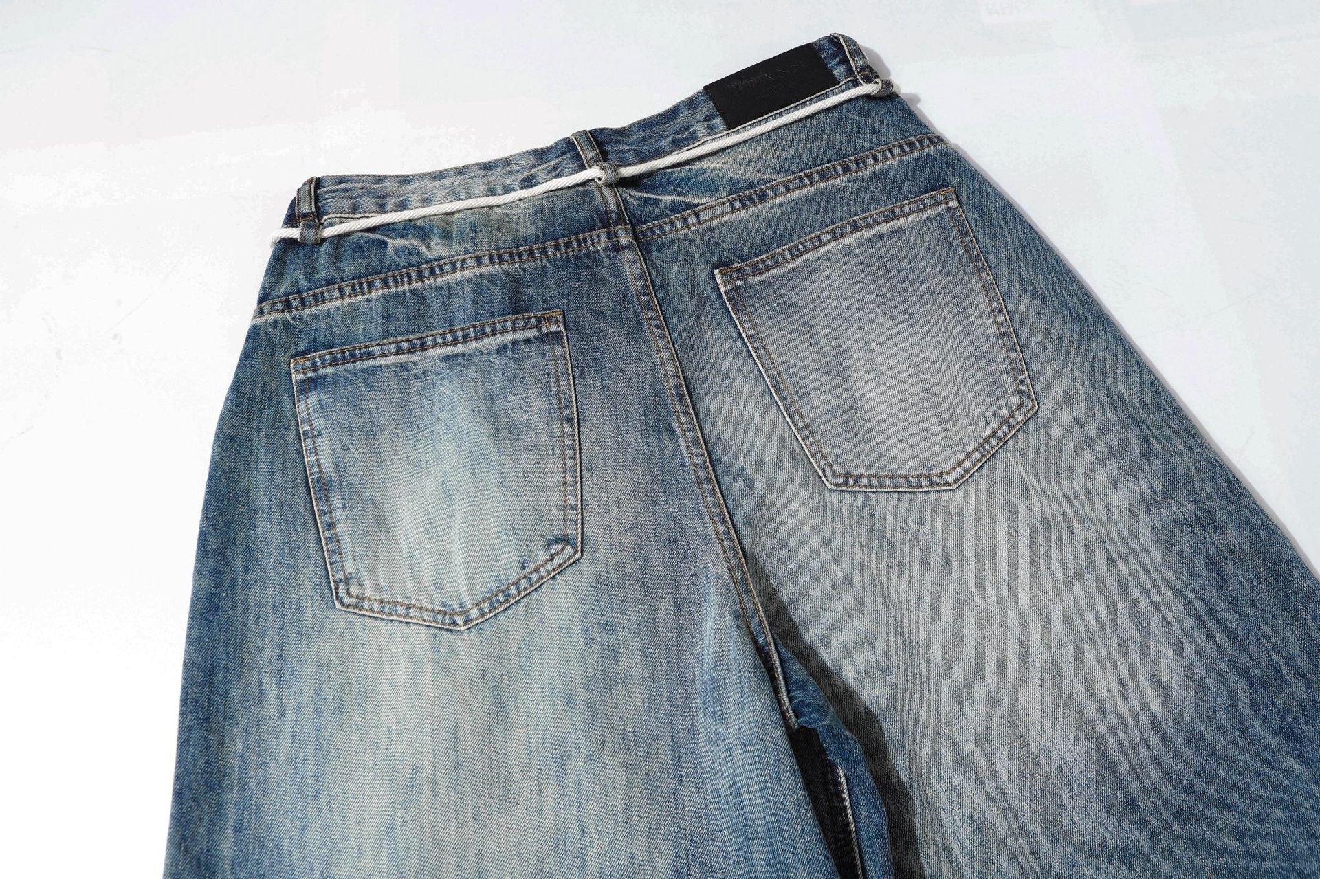 Washed Lightning Drawstring Denim Jort