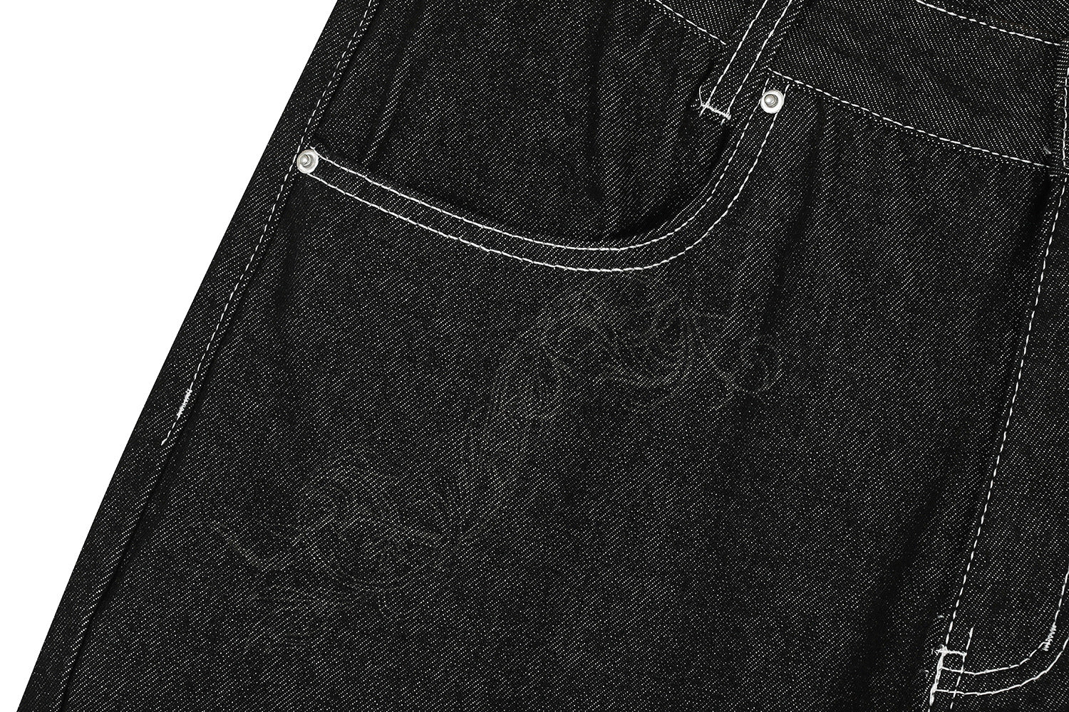 Contrast Stitch Bandana Patch Wide Leg Denim Jeans