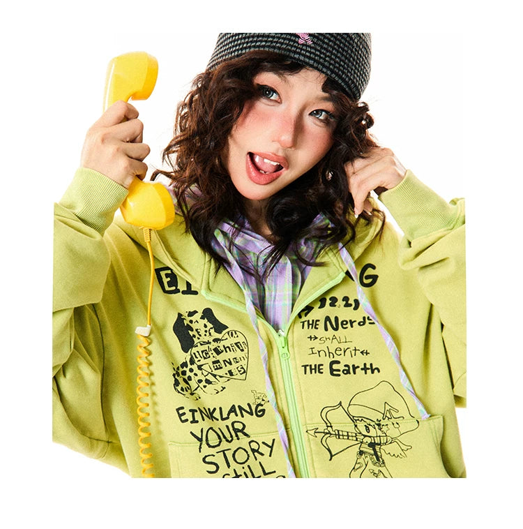 Letter Print Zipper Hoodie