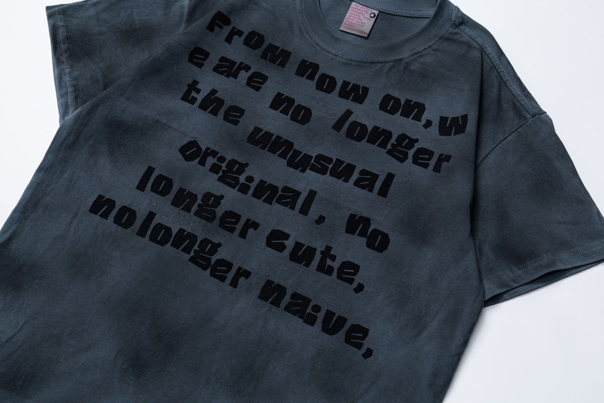 Washed Dirty Letter Print Short Sleeve T-Shirt