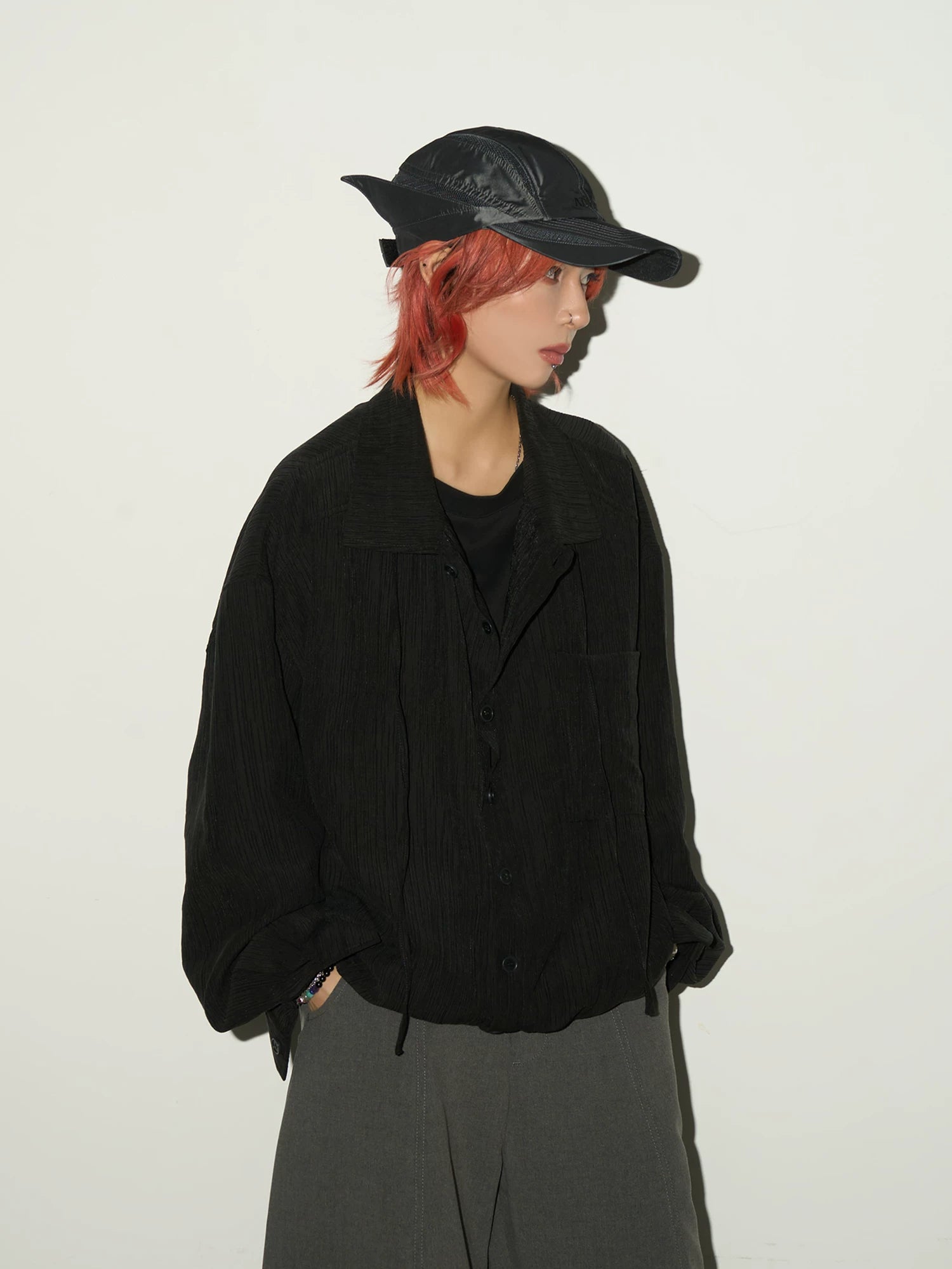 Textured Fabric Button Long Sleeve Shirt