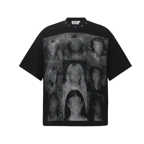 Portrait Studs Detail Short Sleeve T-Shirt - Black / M