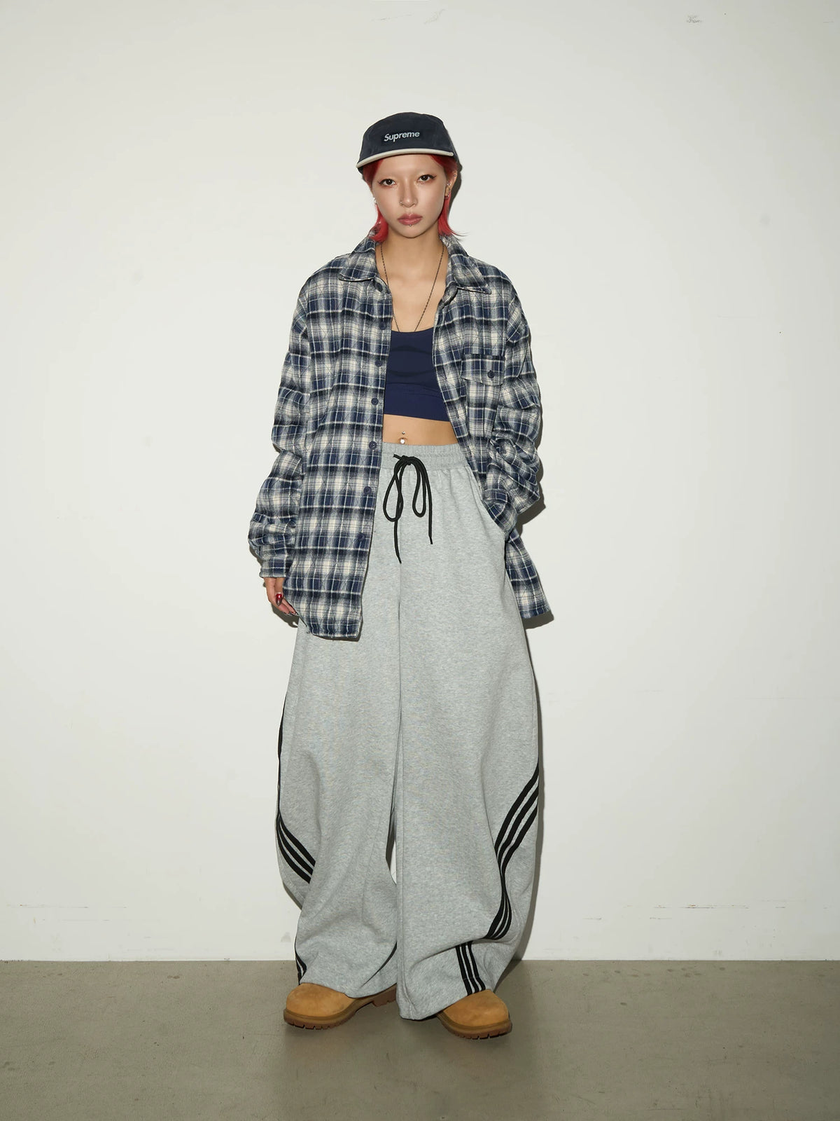 Three-Stripe Curved Wide Leg Sweat Pants