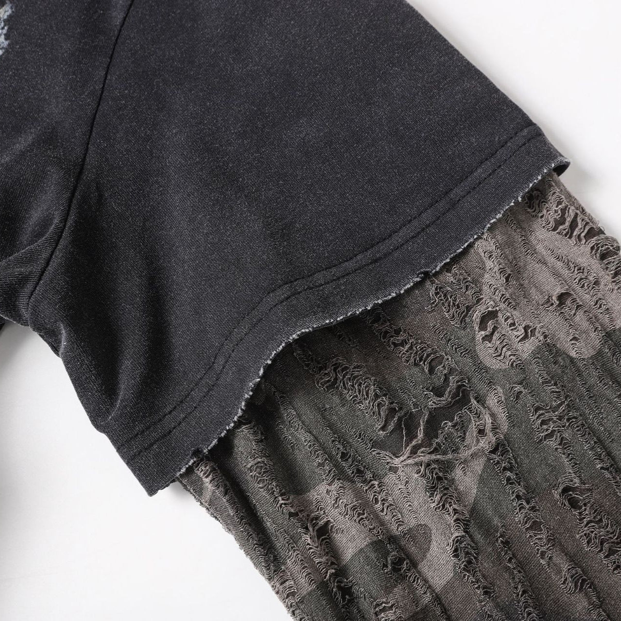 Fake Layered Camo Letter Print Washed Long Sleeve T-Shirt