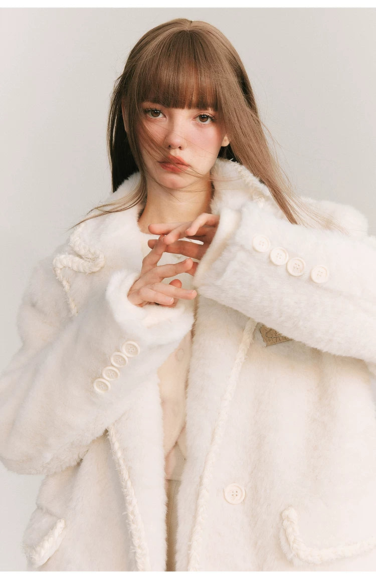 Loose Plain Fake Woolen Jacket