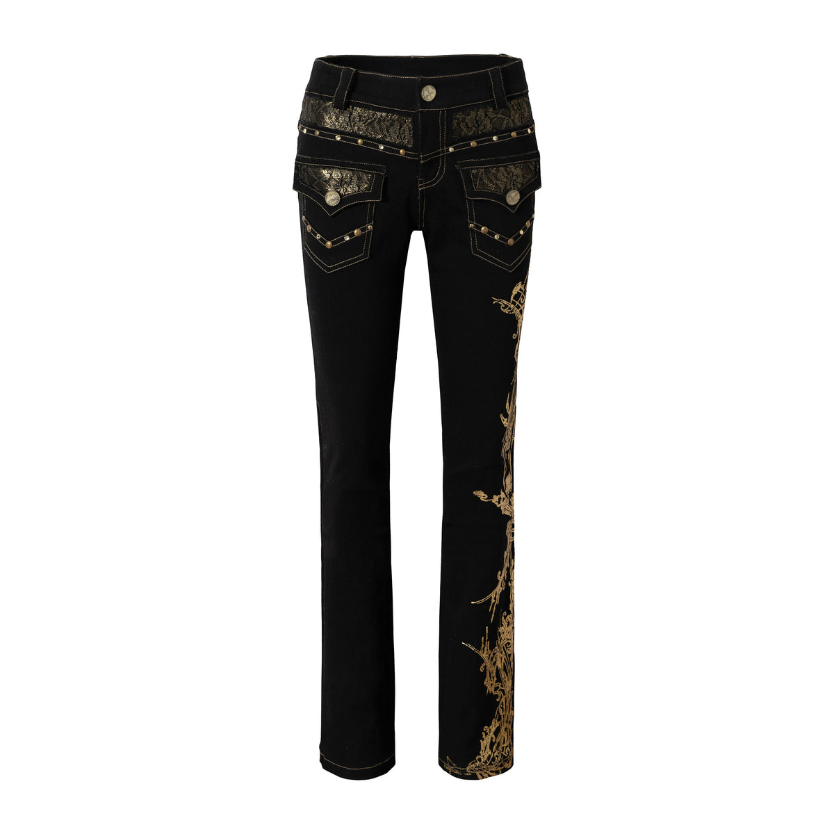 Embroidery Low Rise Straight Denim Jeans