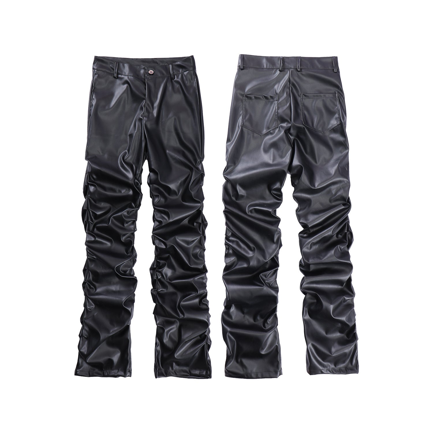 PU Leather Pleats Straight Pants