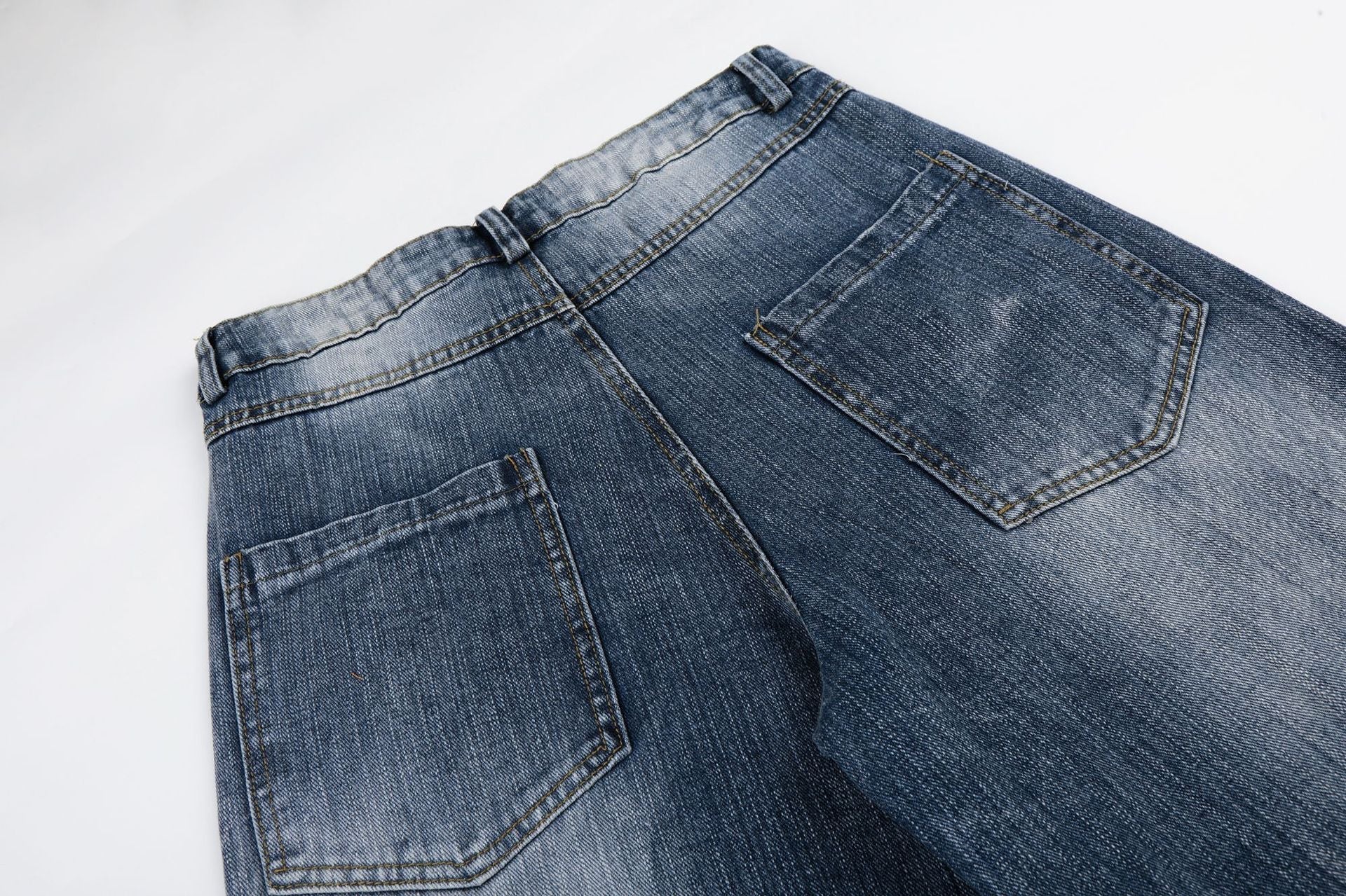 Washed Star Rhinestone Wide Leg Denim Jeans