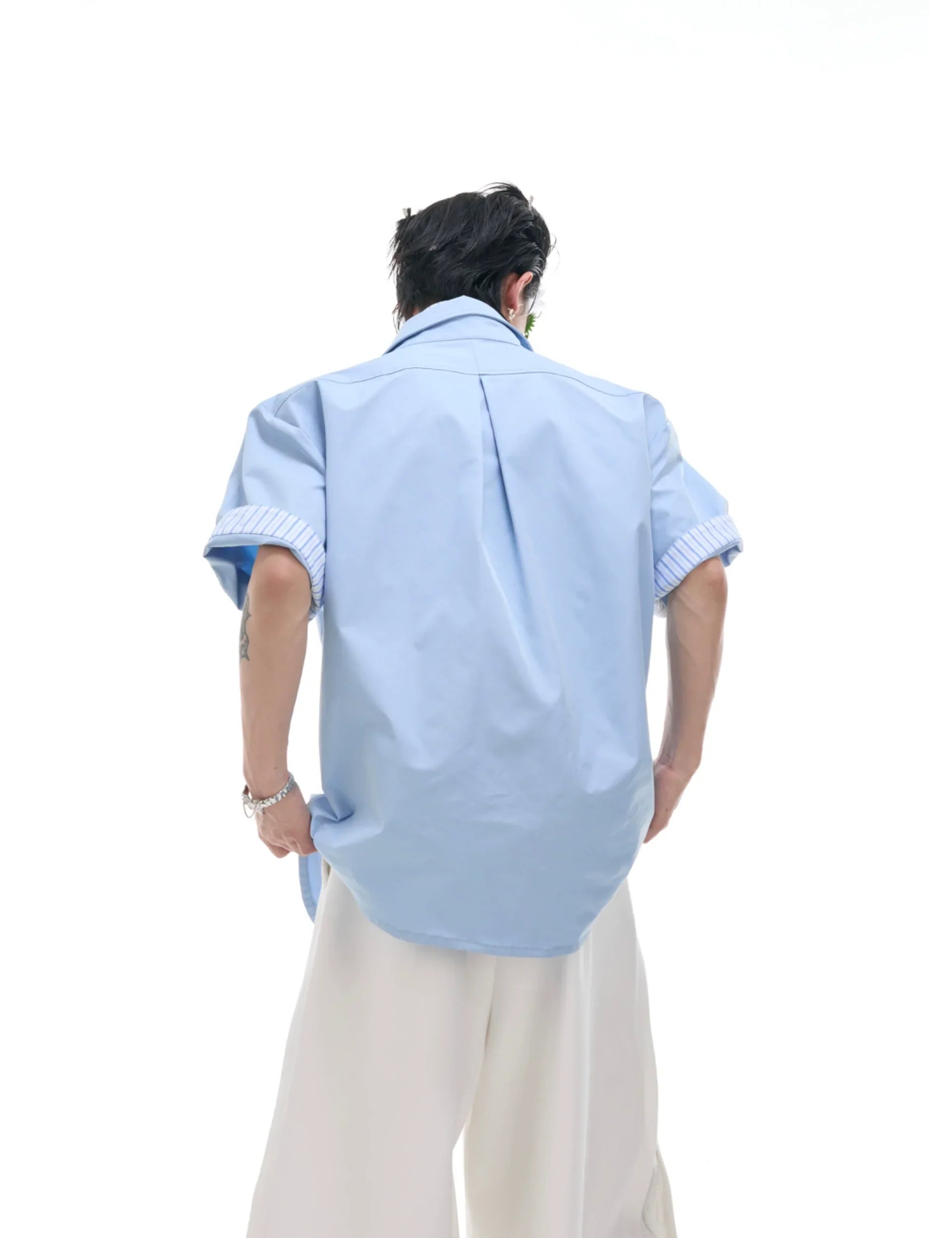 Fake Layered Stripe Colorblock Short Sleeve Shirt