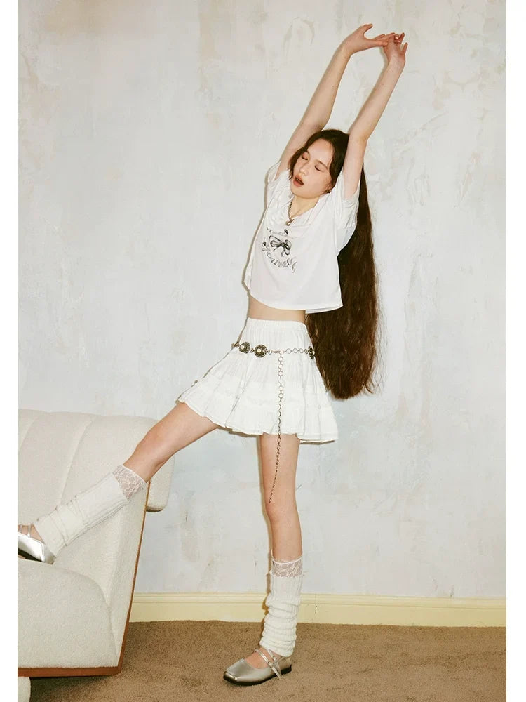 High Waist Jacquard Lace Fluffy Short Skirt