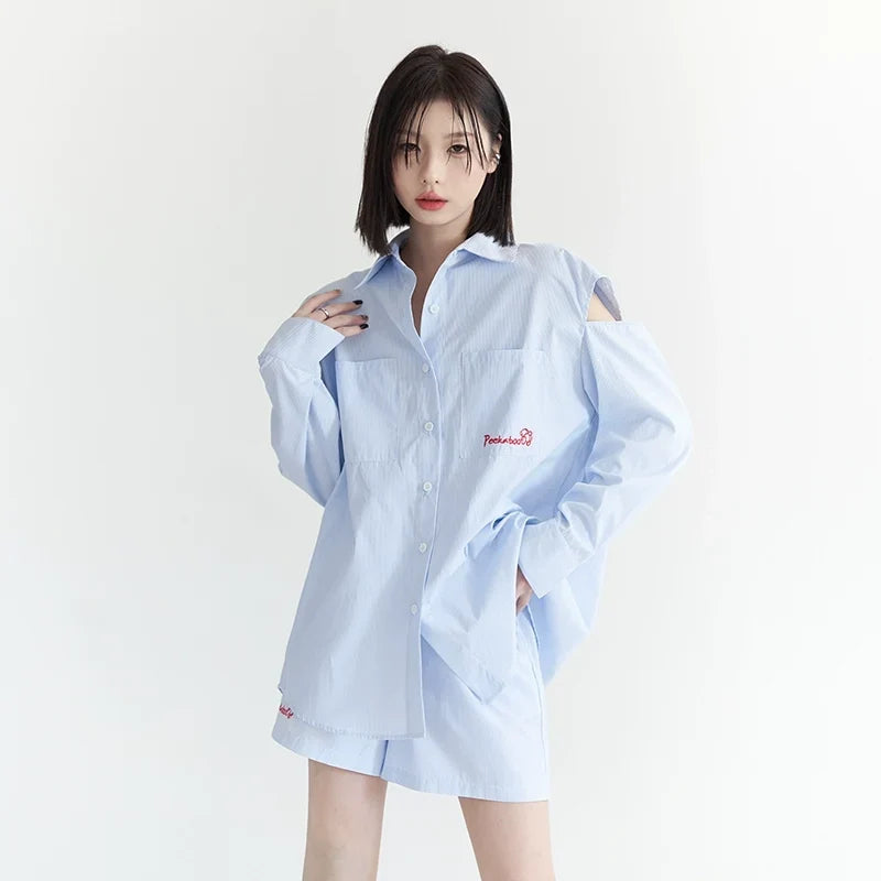 Oversize-Langarmshirt mit Schlitz & Shorts-Set