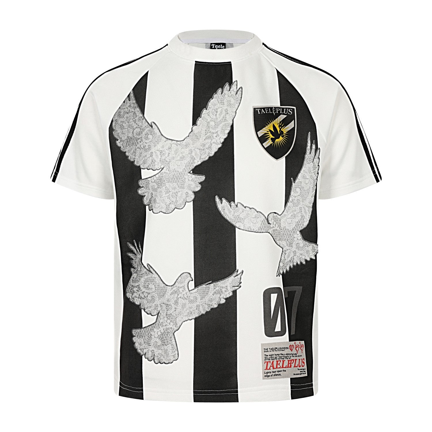 Stripe Bird Embroidery Short Sleeve T-Shirt
