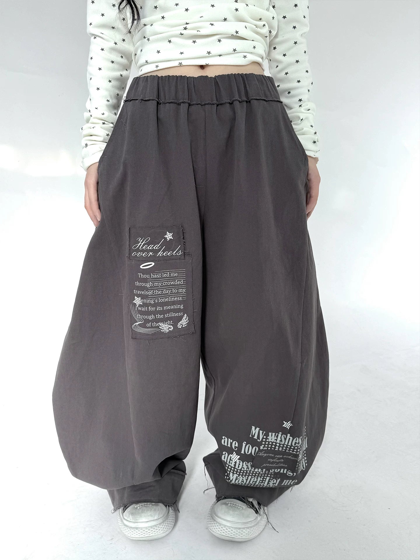 Letter Print Elastic Waist Wide Leg Sweatpants