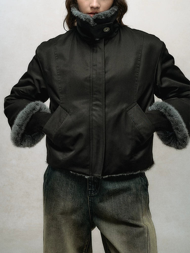 Reversible Short Fake Fur Zipper Jacket