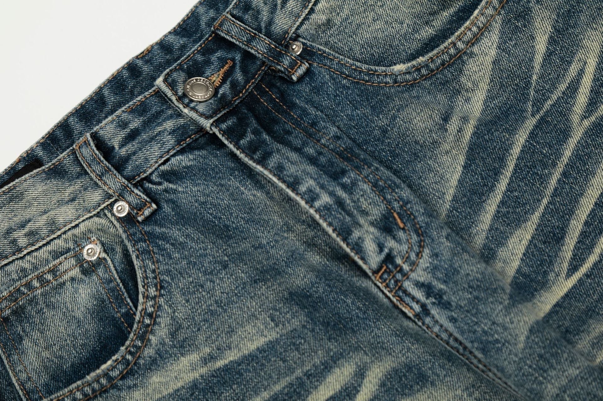 Whisker Damage Wide Leg Denim Jeans