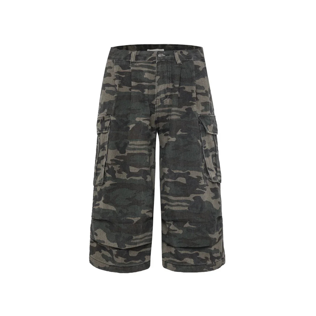 Cropped Camouflage Wide-Leg Cargo Pants