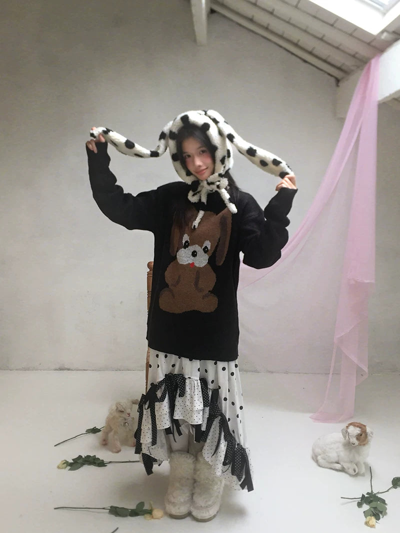Dog Graphic Design Oversize Knit Sweater
