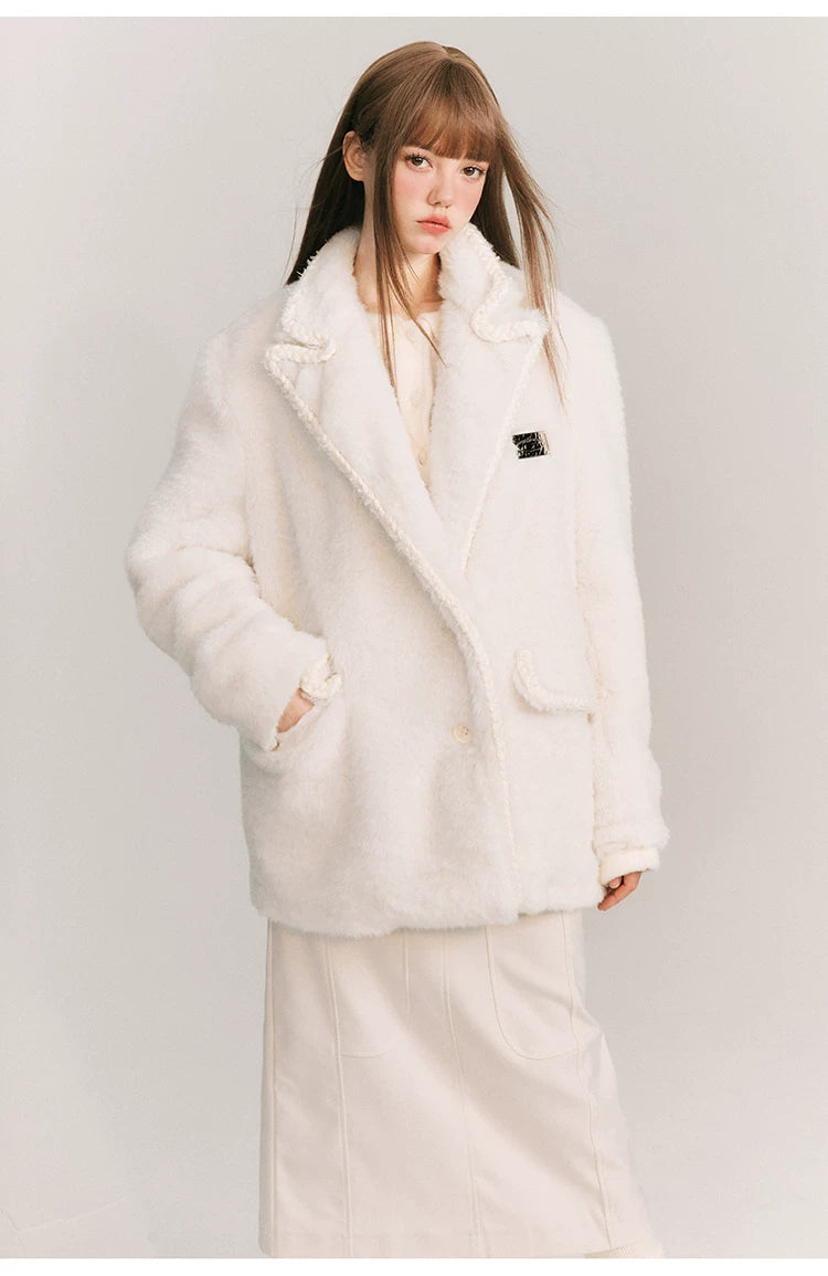 Loose Plain Fake Woolen Jacket