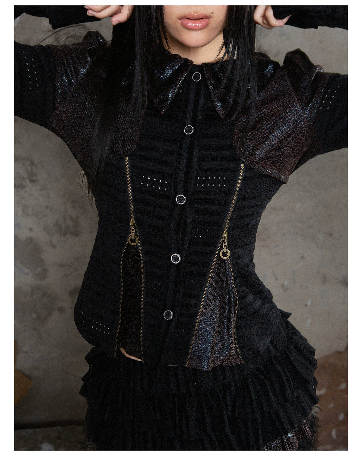 Puff Collar Fitted Long Sleeve Shirt