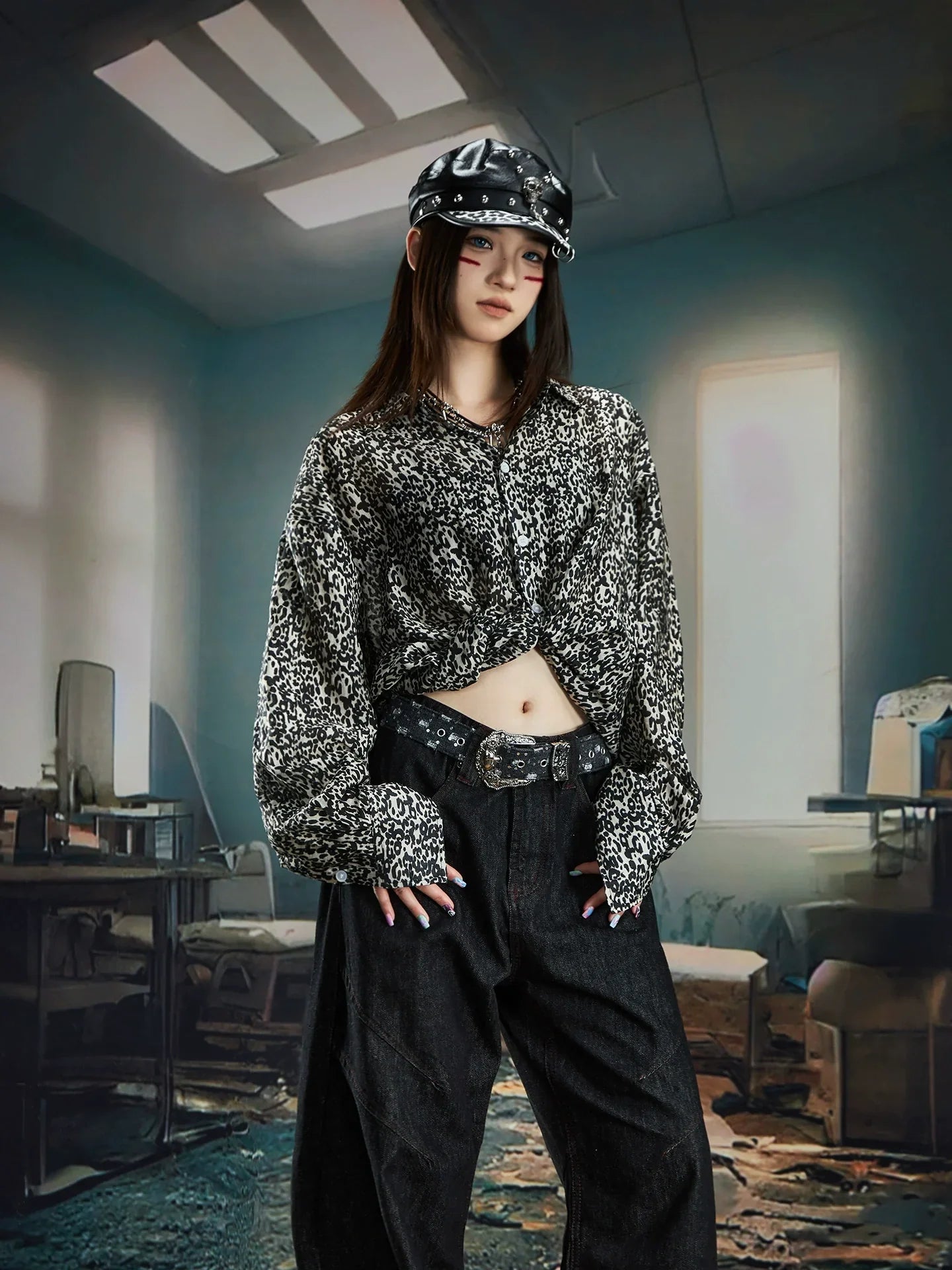 Leopard Print Oversize Long Sleeve Shirt