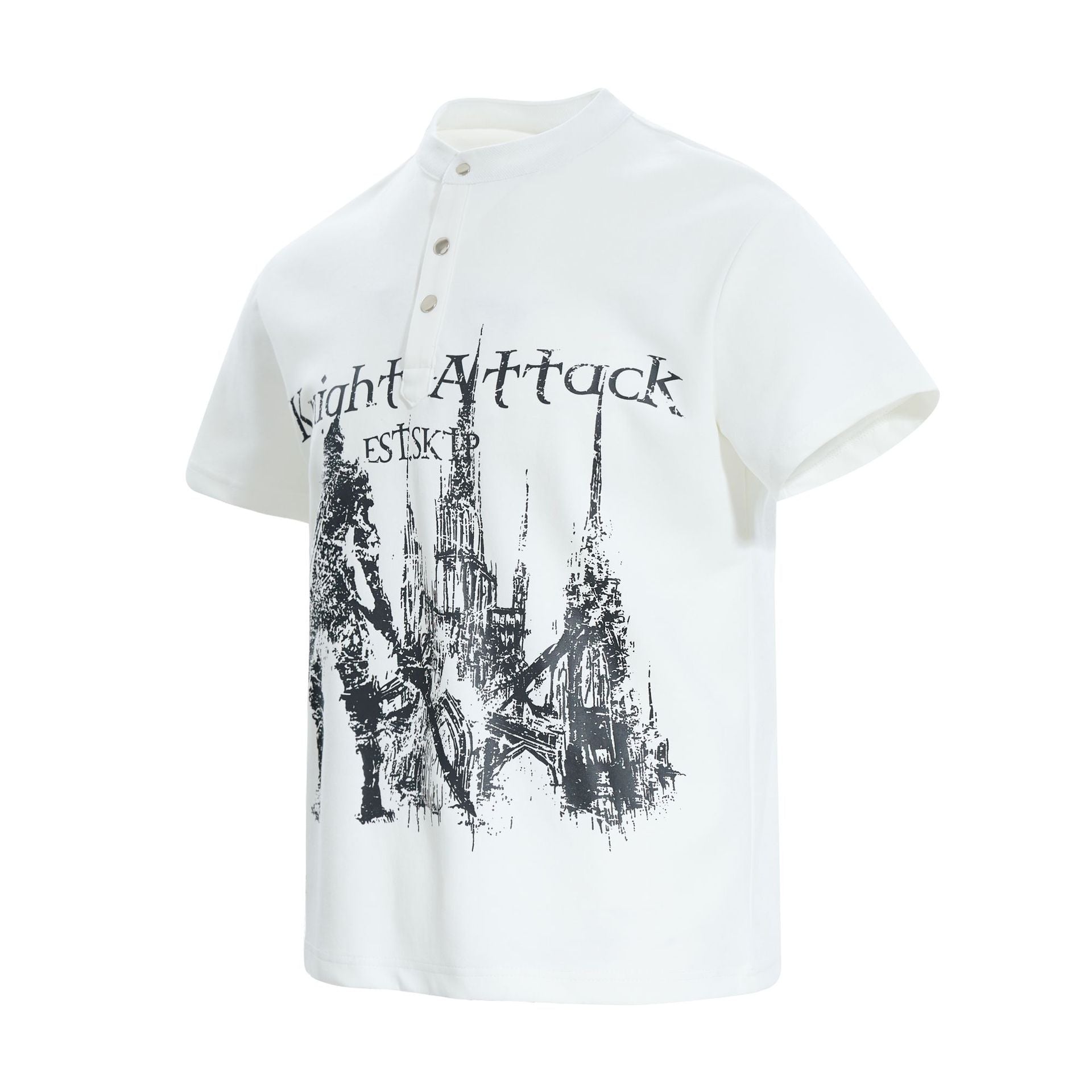 High-Neck Knight Graphic Short Sleeve Polo Shirt