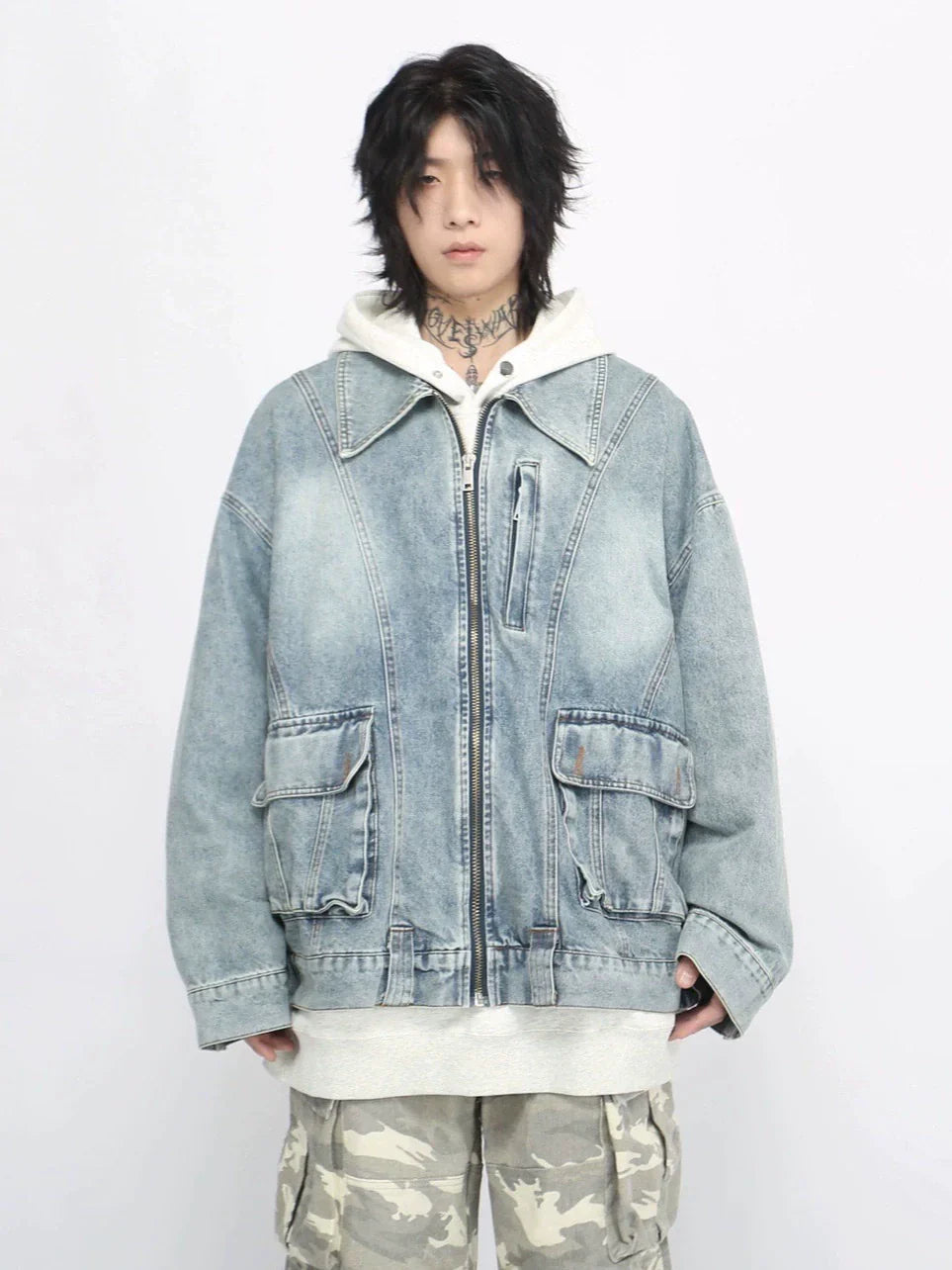 Oversize Zipper Denim Jacket
