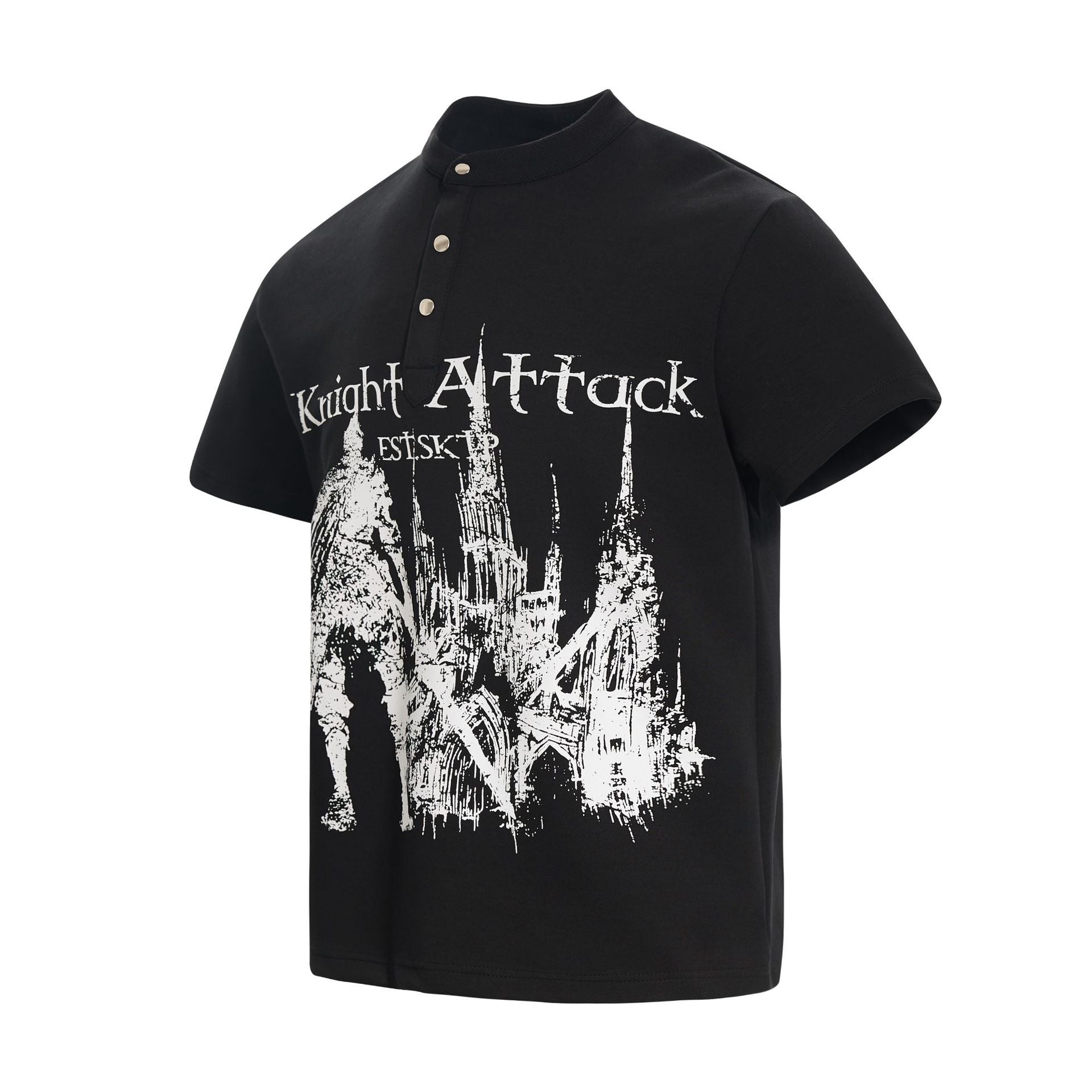 High-Neck Knight Graphic Short Sleeve Polo Shirt