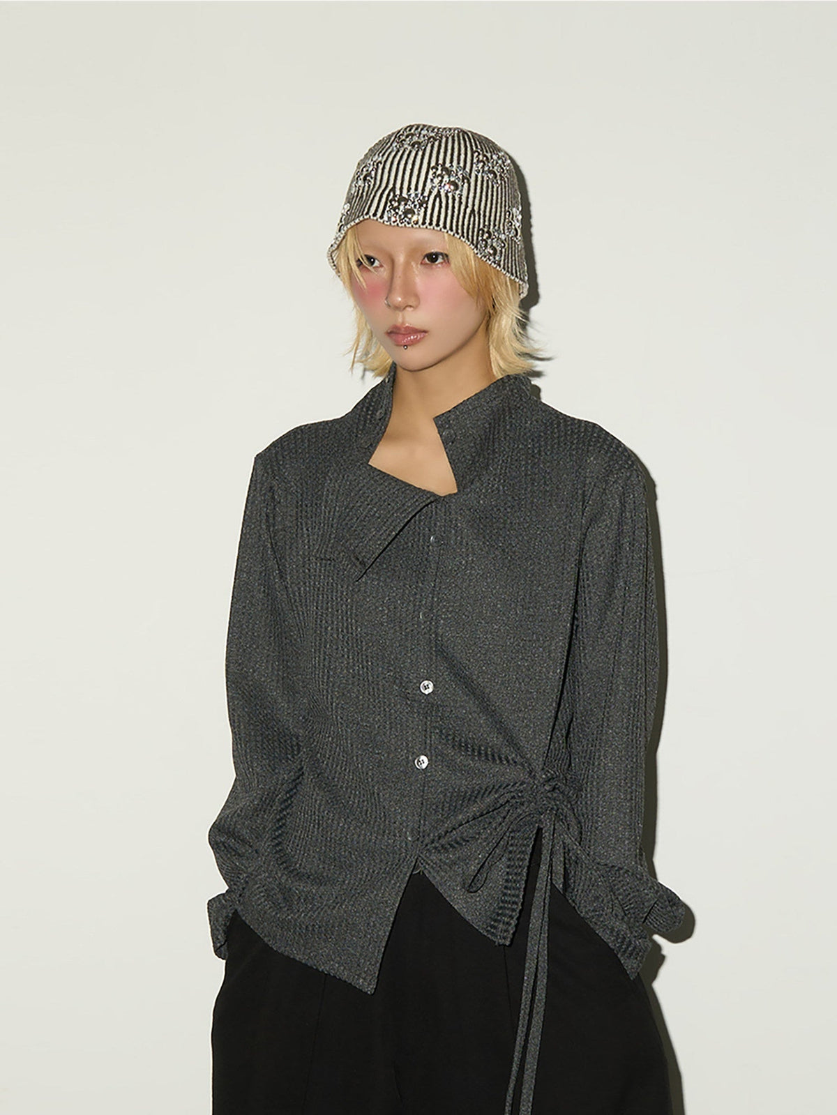 Asymmetrical Ribbed Knit Long Sleeve Shirt