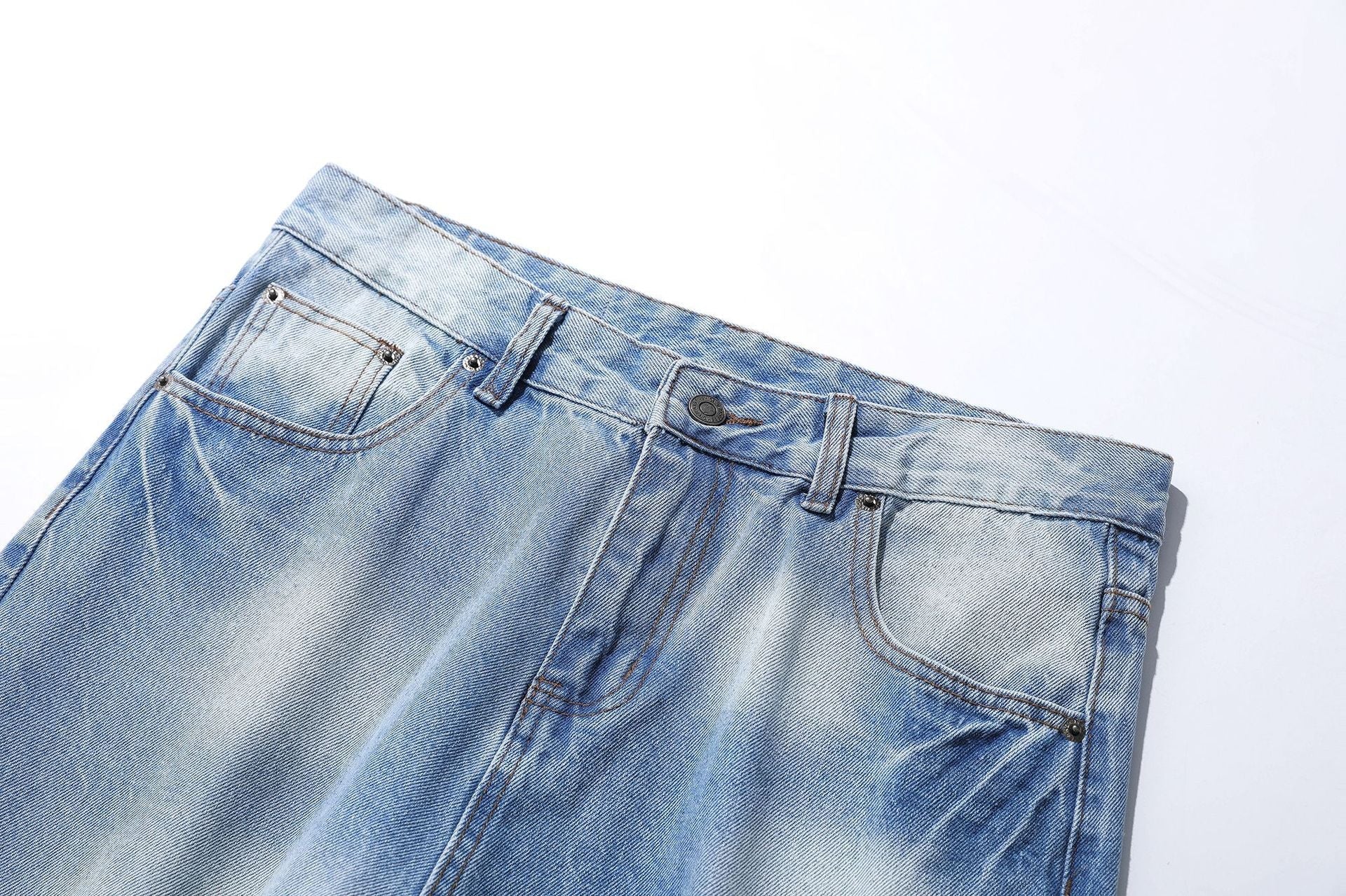 Washed Damage Wide Leg Flare Denim Jeans