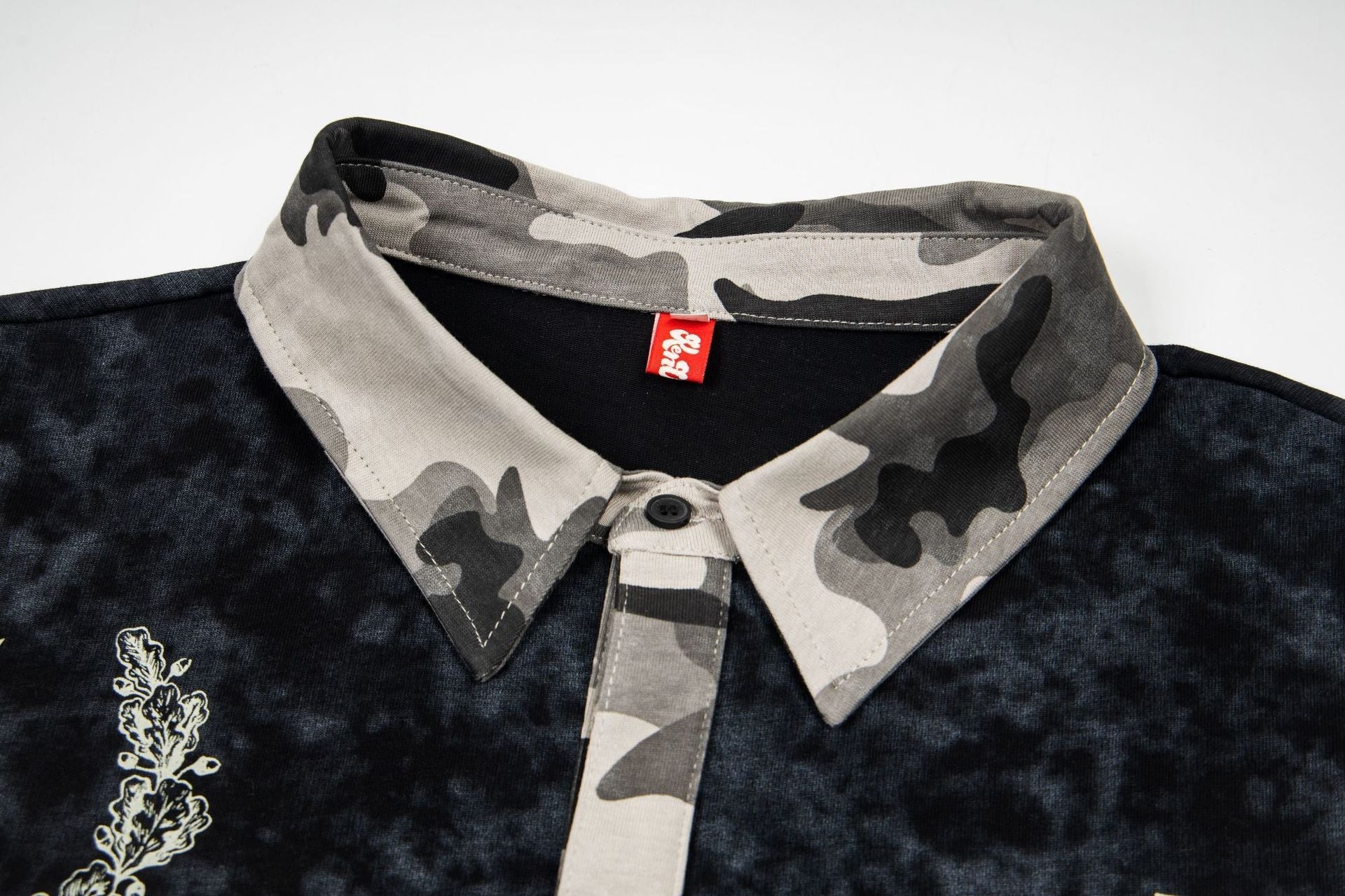 Polo Collar Fake Layered Tie-Dye Print Long Sleeve T-Shirt