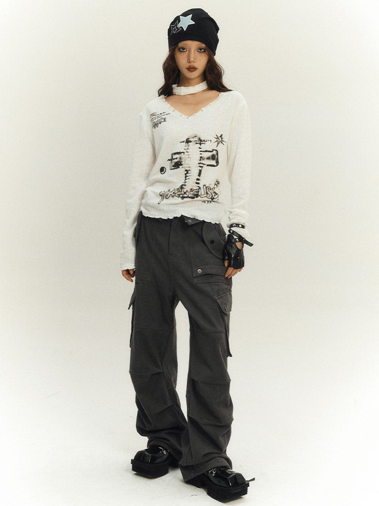Slim Fit Graphic Design Thin Knit Sweater