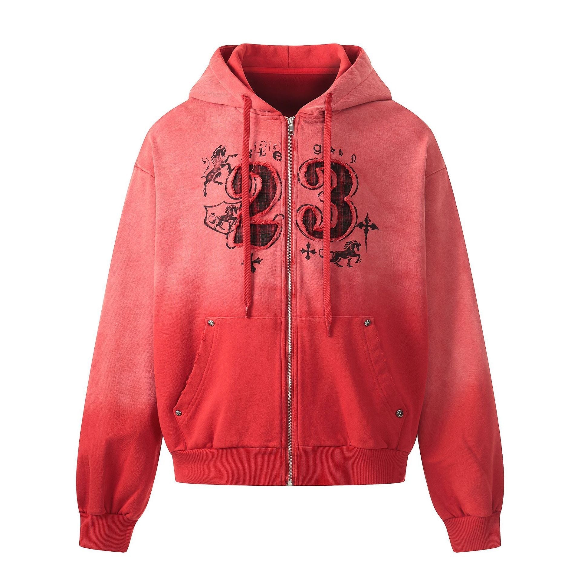 Gradient Number Print Zipper Hoodie